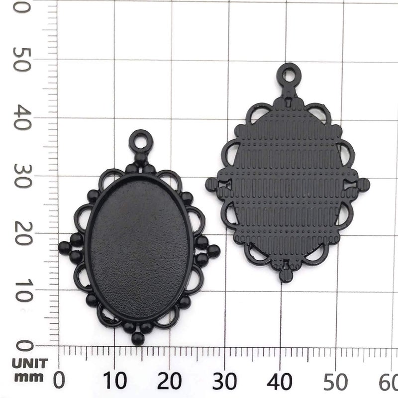 Youdiyla 16 Sets 18x25mm Photo Pendant Trays Kits with Matching Glass Cabochon, Black Tone, Base Setting Blank Bezel Frame Cameo (HM181) - Image 5